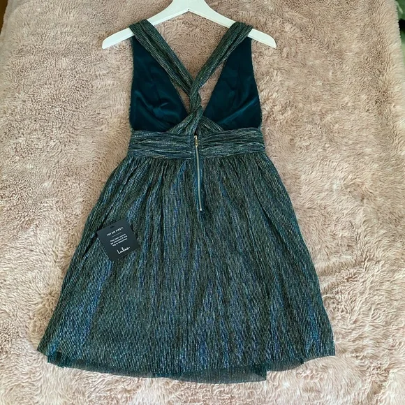 Lulus Ailey Gold and Teal Blue Skater Dress NWT - Picture 9 of 13